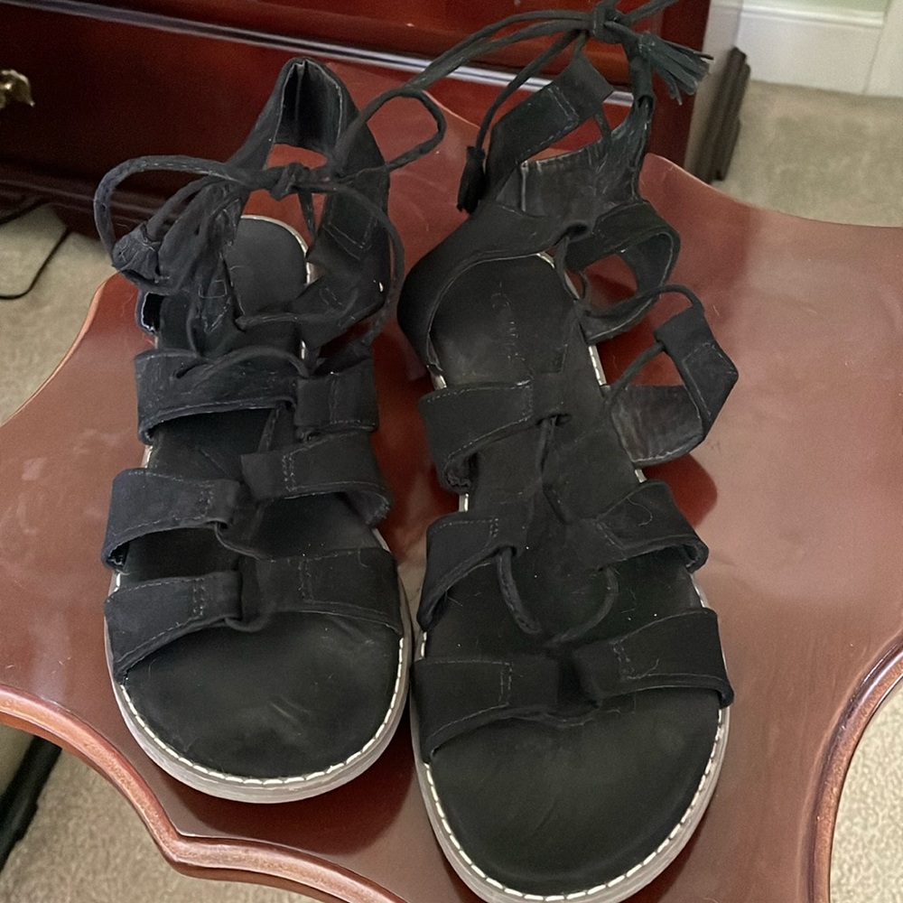 Black color woman tie up sandals in size 9